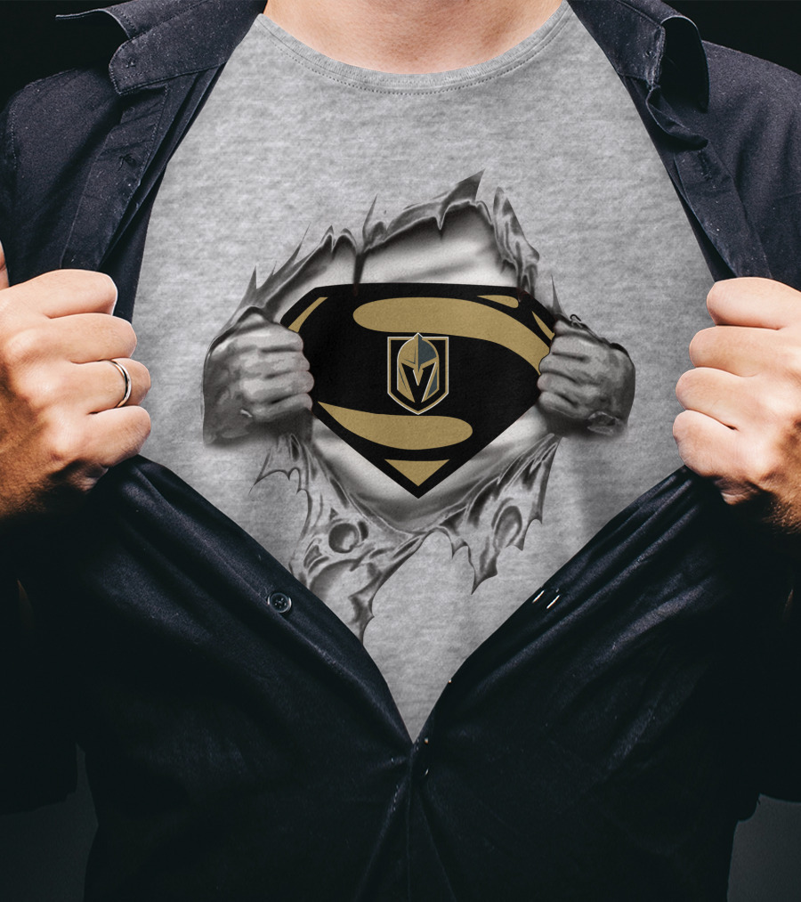 Vegas Golden Knights Superman Logo Emblem In Ripped Chest T-Shirt