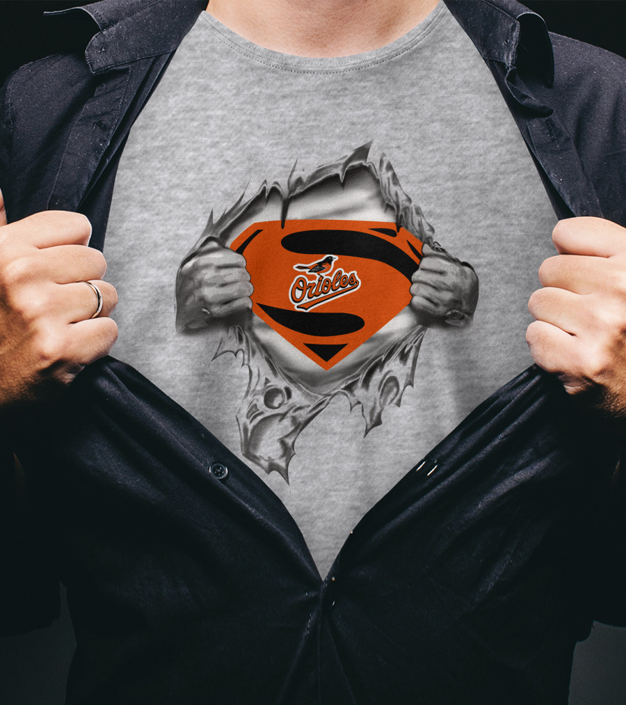 Baltimore Orioles Superman Logo Orioles Bird Crest Rip T-Shirt