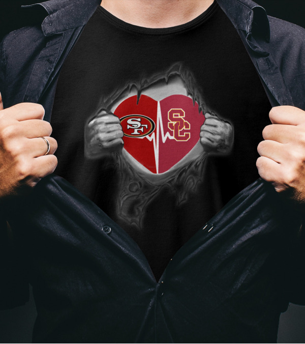 San Francisco 49ers USC Trojans Heartbeat Passion Dual Loyalty T-Shirt