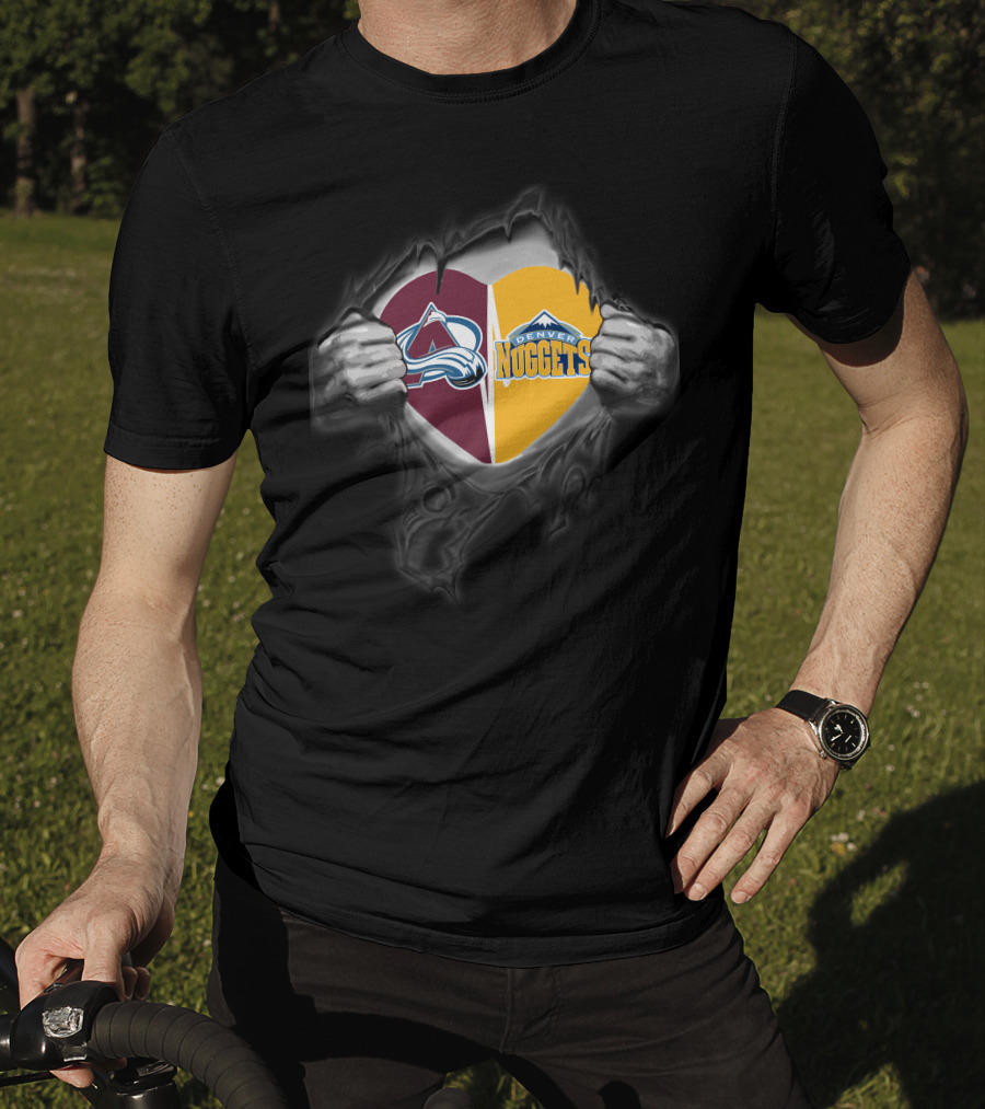 Colorado Avalanche And Denver Nuggets Split Heart T-Shirt