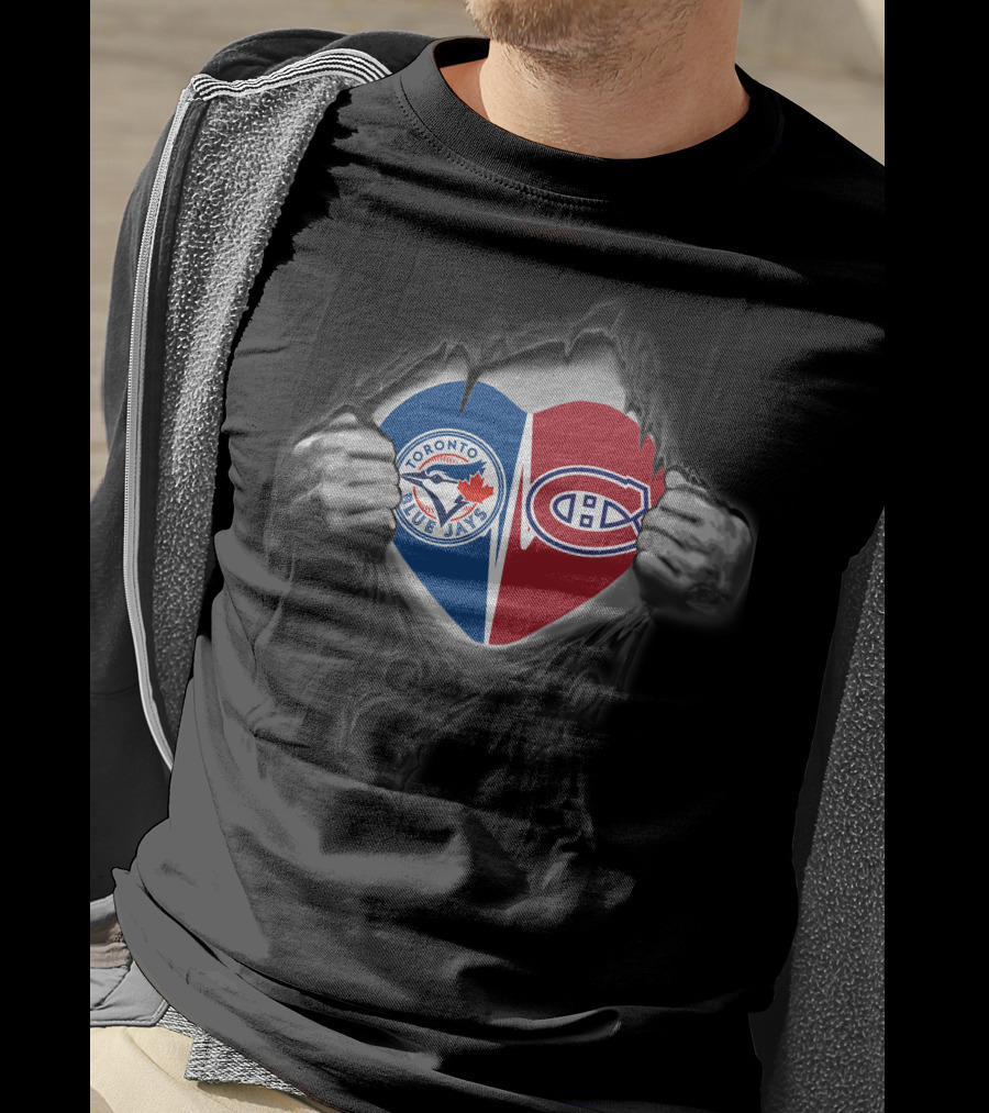 Toronto Blue Jays Montreal Canadiens Heart Logo In Rip T-Shirt
