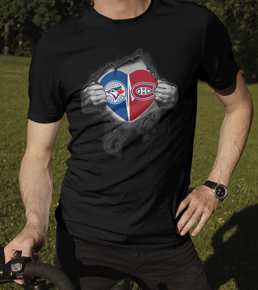 Toronto Blue Jays Montreal Canadiens Heart Logo In Rip T-Shirt