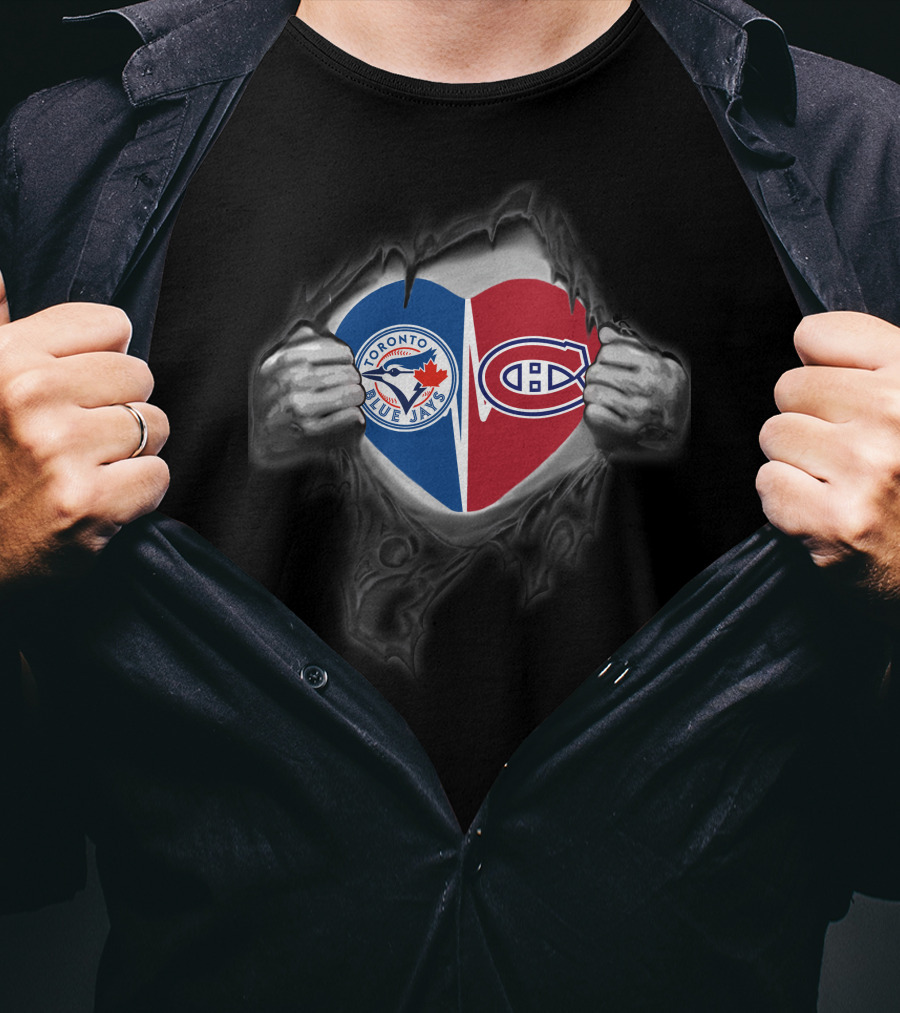 Toronto Blue Jays Montreal Canadiens Heart Logo In Rip T-Shirt