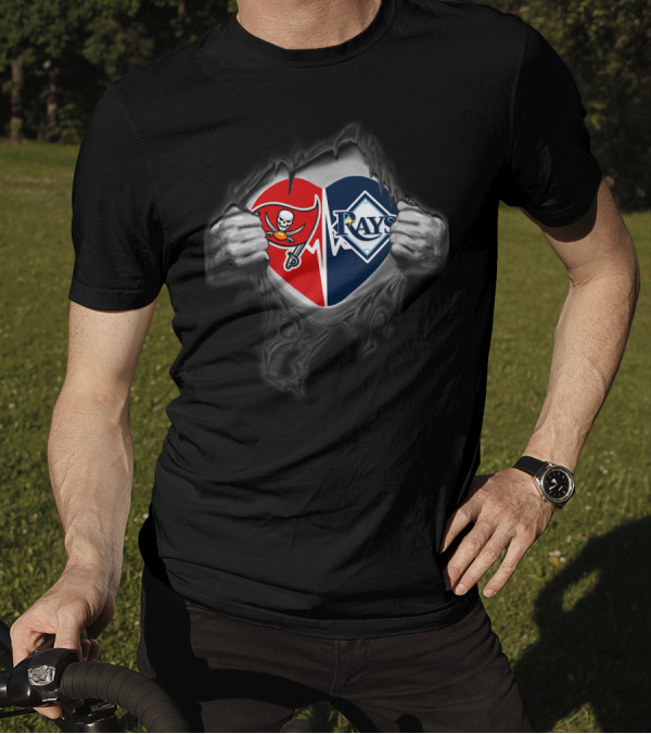 Buccaneers Rays Heart Logo With Torn Hands T-Shirt