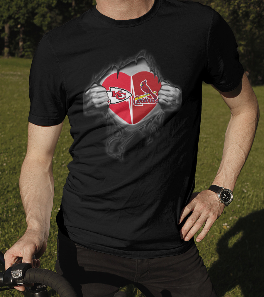 Chiefs Cardinals Logo Heart Ripped T-Shirt