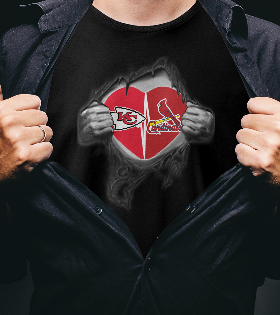 Chiefs Cardinals Logo Heart Ripped T-Shirt