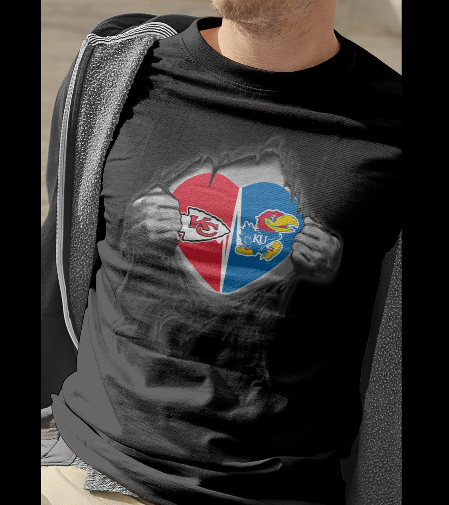 Kansas City Chiefs KU Jayhawks Heart Torn Metal T-Shirt
