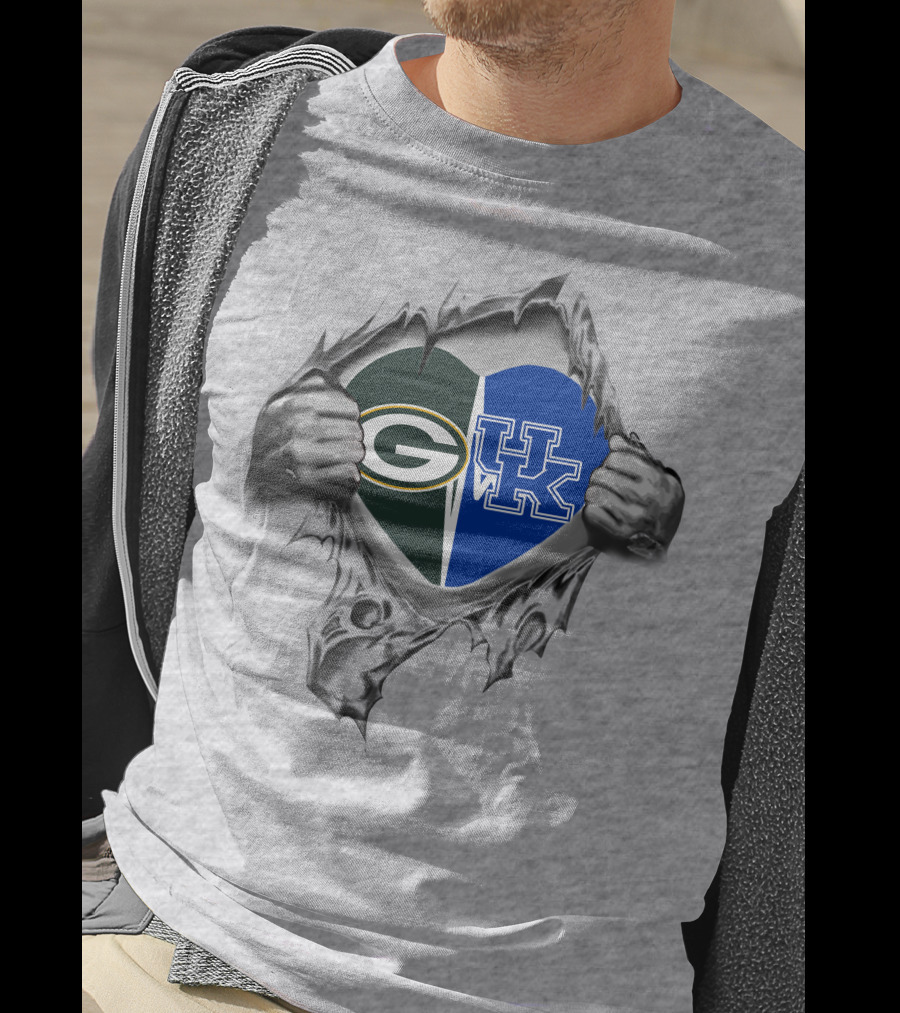 Packers Kentucky Green Bay Heart UK Logo Split T-Shirt
