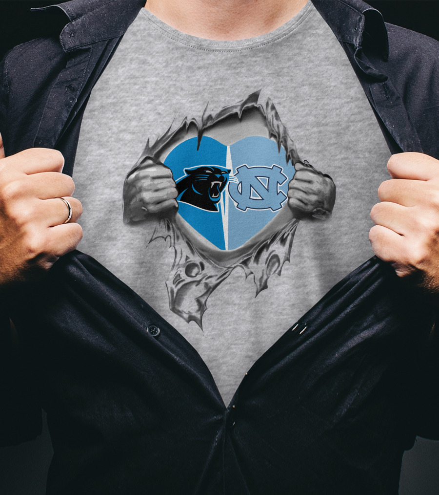 Carolina Panthers UNC Tar Heels Heart Logo Fusion T-Shirt