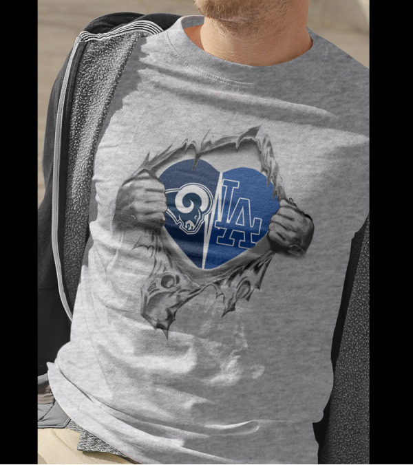 Rams Dodgers Heart Symbols Inside Ripped T-Shirt
