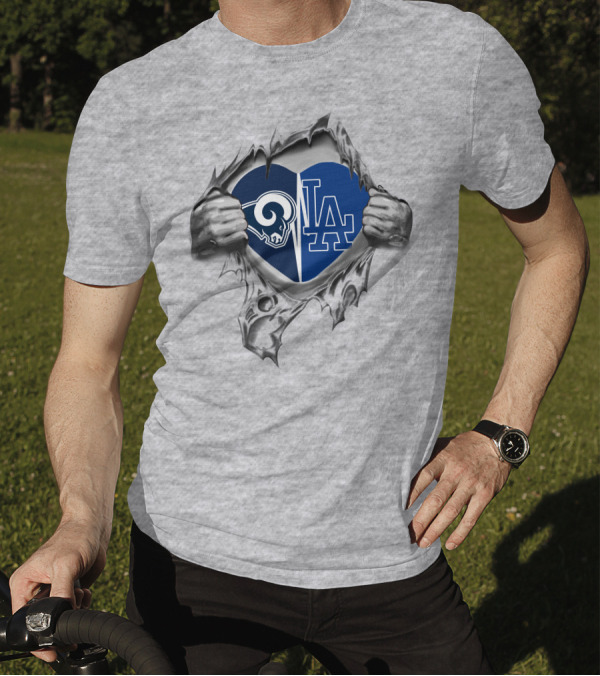Rams Dodgers Heart Symbols Inside Ripped T-Shirt