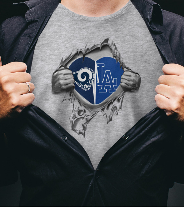Rams Dodgers Heart Symbols Inside Ripped T-Shirt