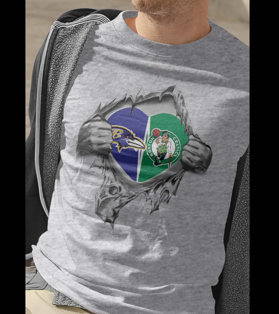 Baltimore Ravens Heart Boston Celtics T-Shirt