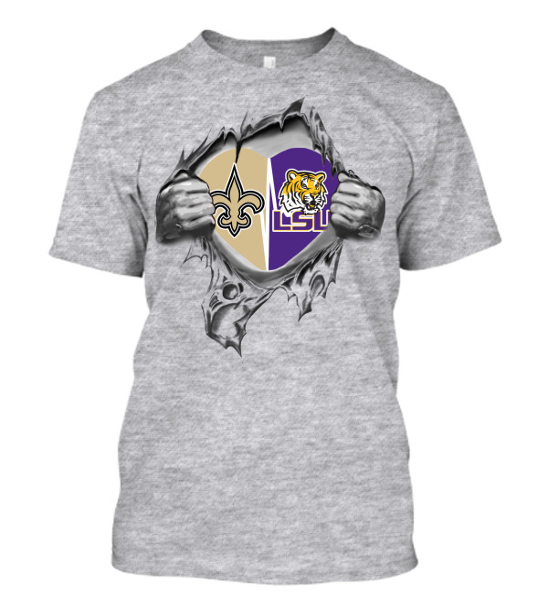 Saints LSU Heart Logos New Orleans Tigers T-Shirt