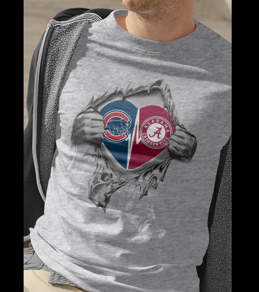 Cubs Alabama Crimson Tide Heart Tear T-Shirt