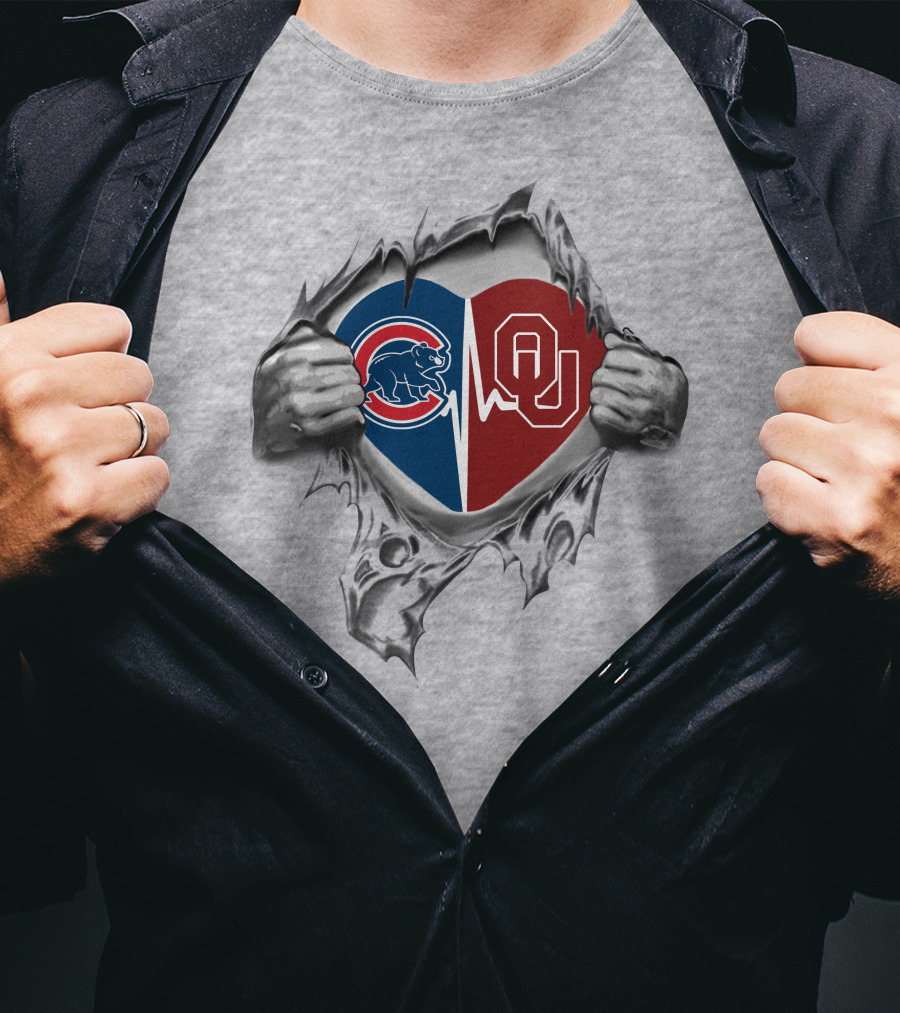 Cubs Sooners Heartbeat Split Logo Rip T-Shirt