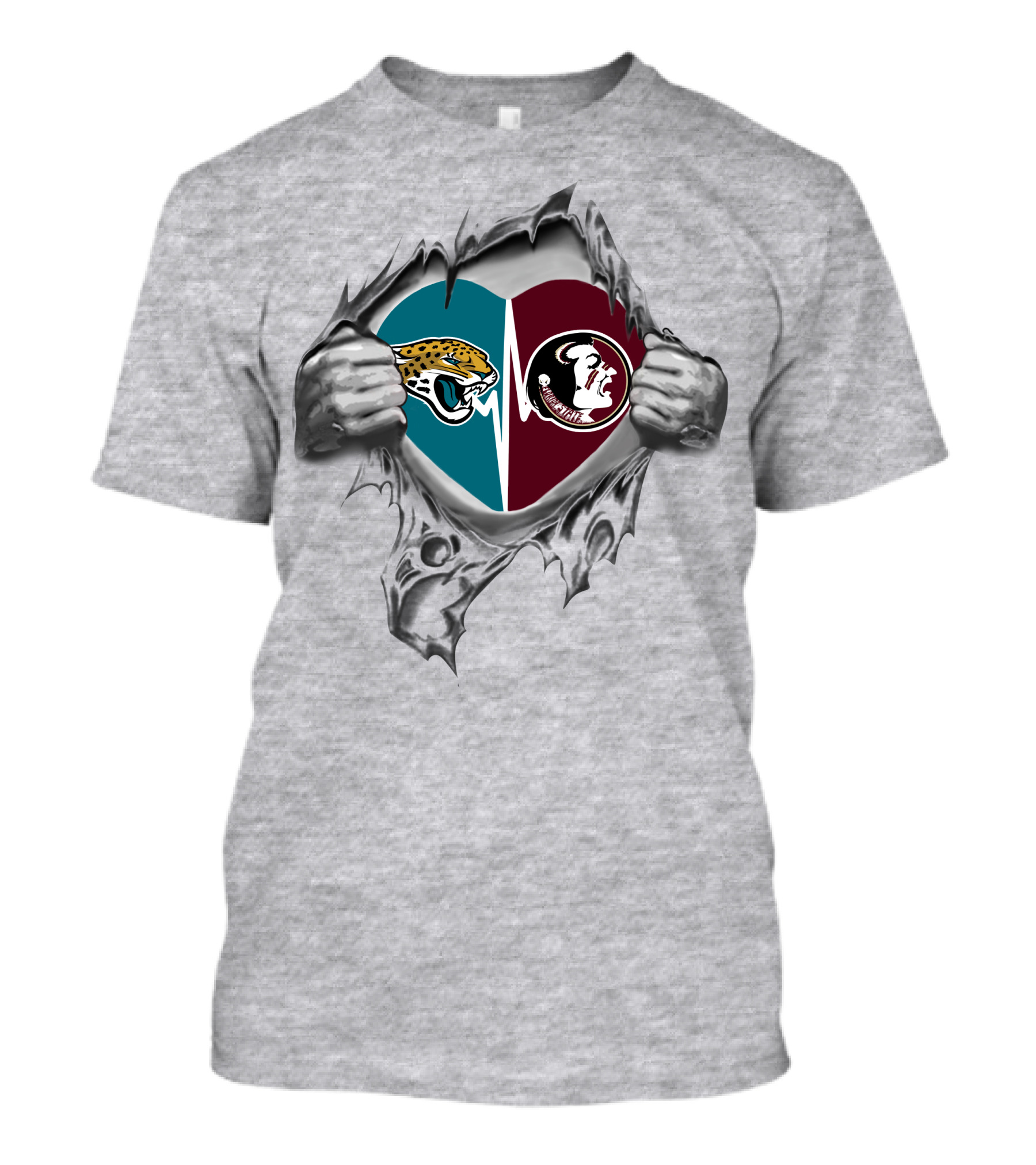 Jaguars Seminoles Heart Silver Hands Peeling T-Shirt