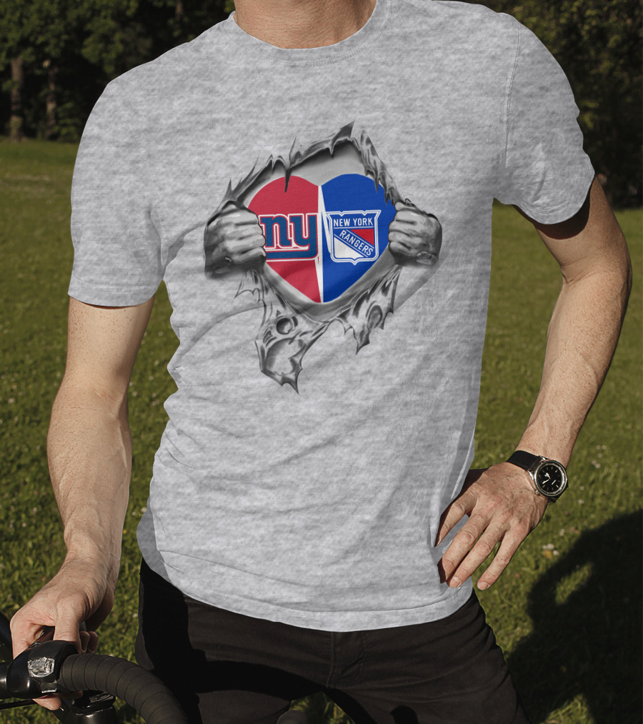 New York Giants Rangers Heart Peeling Hands T-Shirt