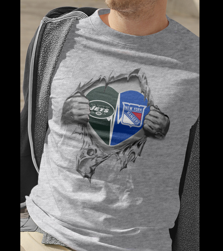 New York Jets Rangers Heart Logo Combination T-Shirt