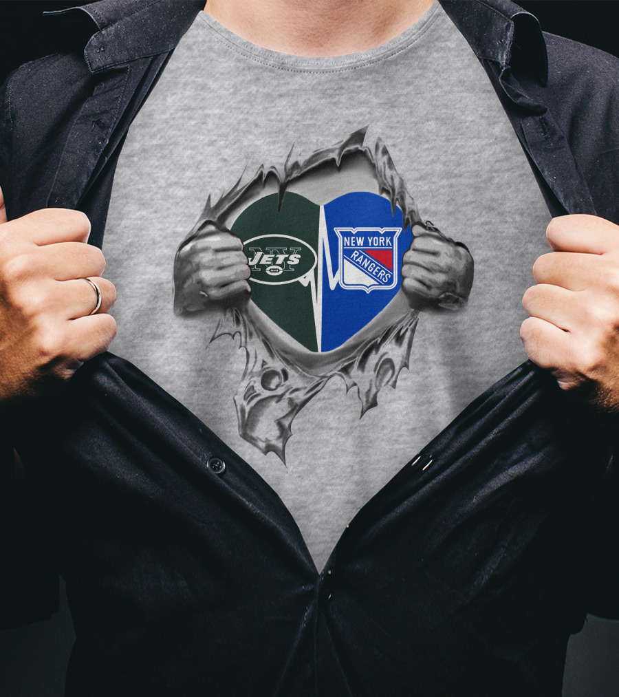 New York Jets Rangers Heart Logo Combination T-Shirt