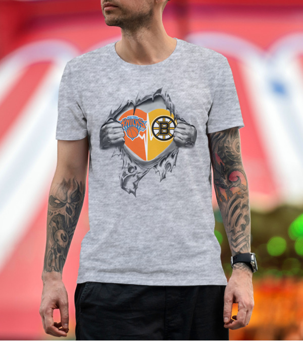 Premium T-Shirt: Knicks Bruins Heartbeat Love T-Shirt Knicks Bruins Heartbeat Love T-Shirt