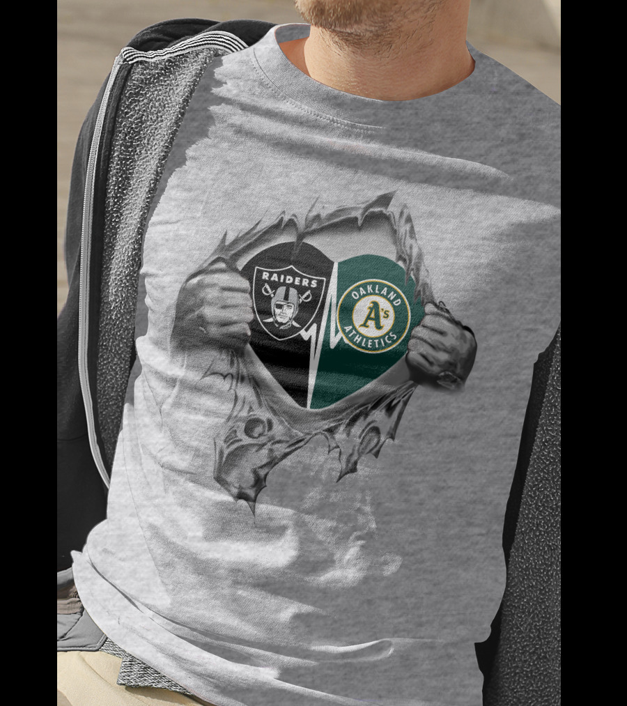 Raiders Oakland Athletics Heart Torn T-Shirt