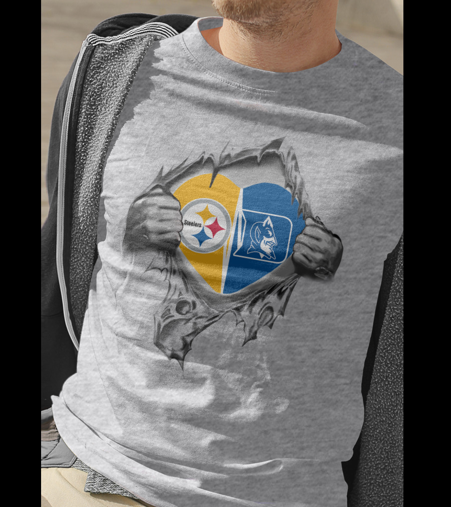 Steelers Duke Heart Tear Steelers Logo Duke Blue Devils T-Shirt