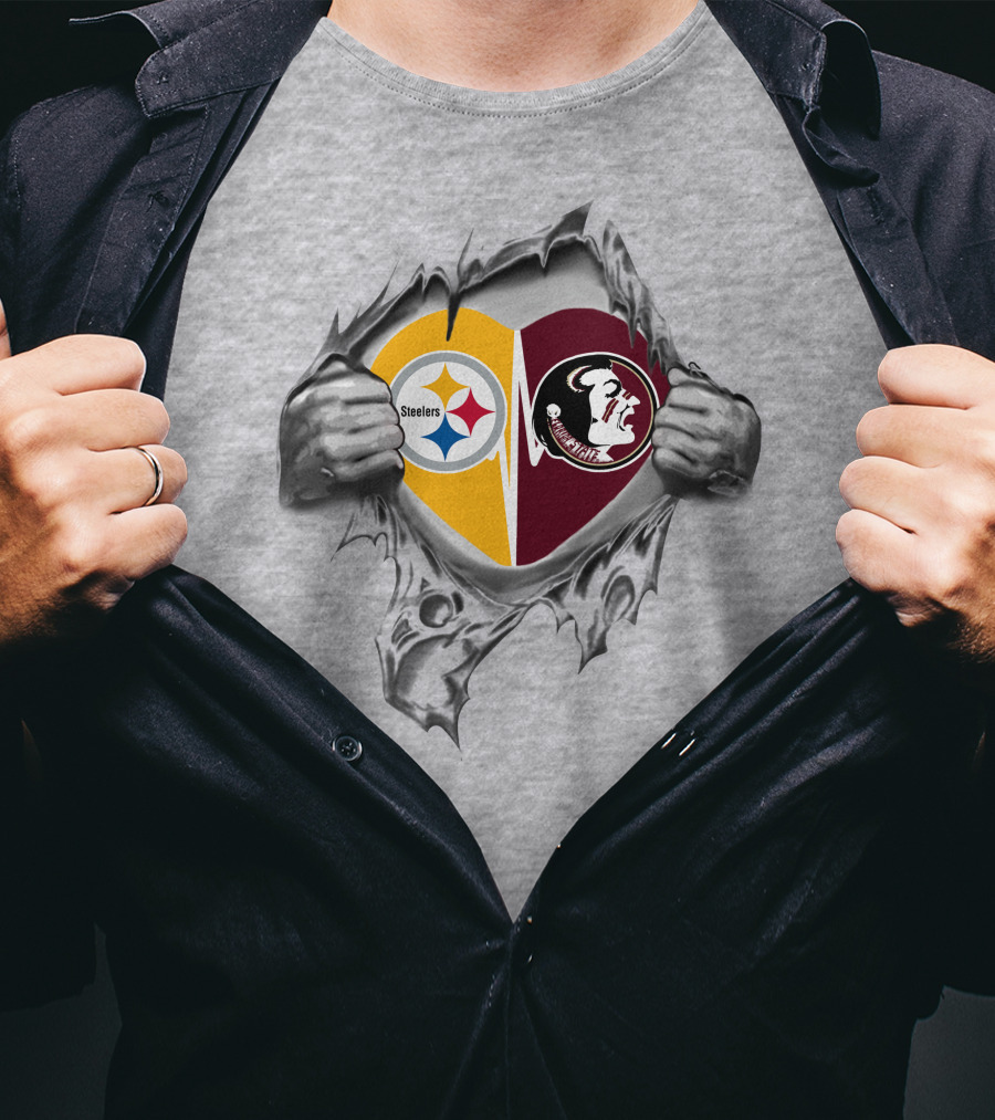 Steelers Seminoles Heart Rip T-Shirt
