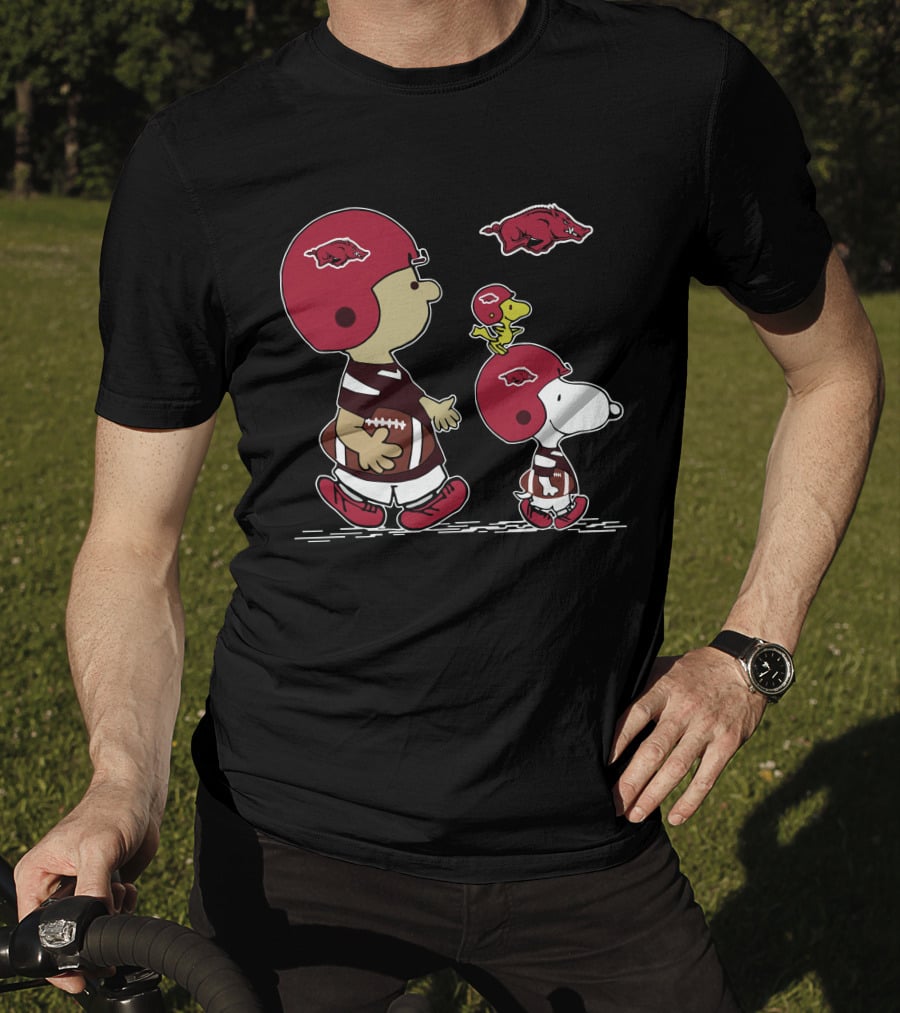 Arkansas Razorbacks Football Snoopy And Woodstock With Helmets And Hog T-Shirt