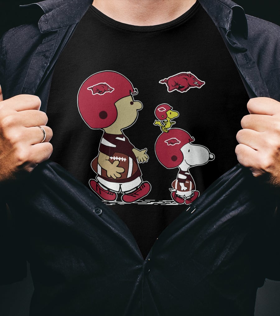 Arkansas Razorbacks Football Snoopy And Woodstock With Helmets And Hog T-Shirt