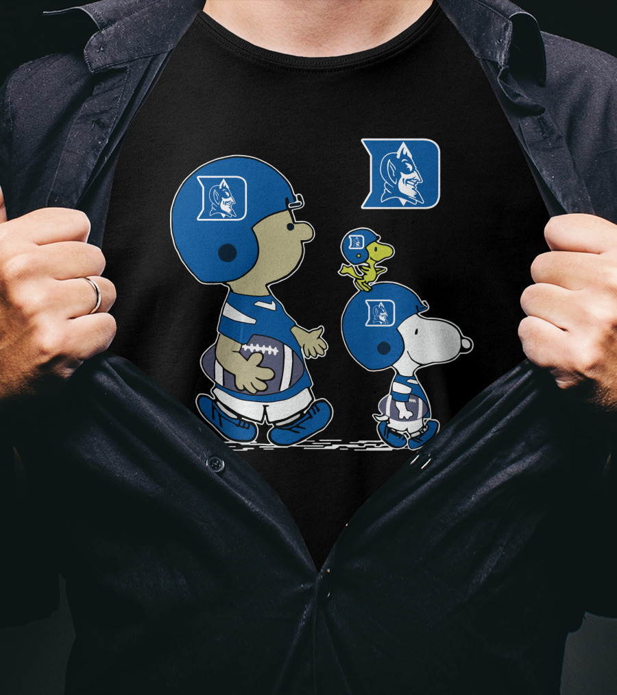 Duke Blue Devils Snoopy Football Fan Peanuts Characters Charlie Brown Woodstock T-Shirt