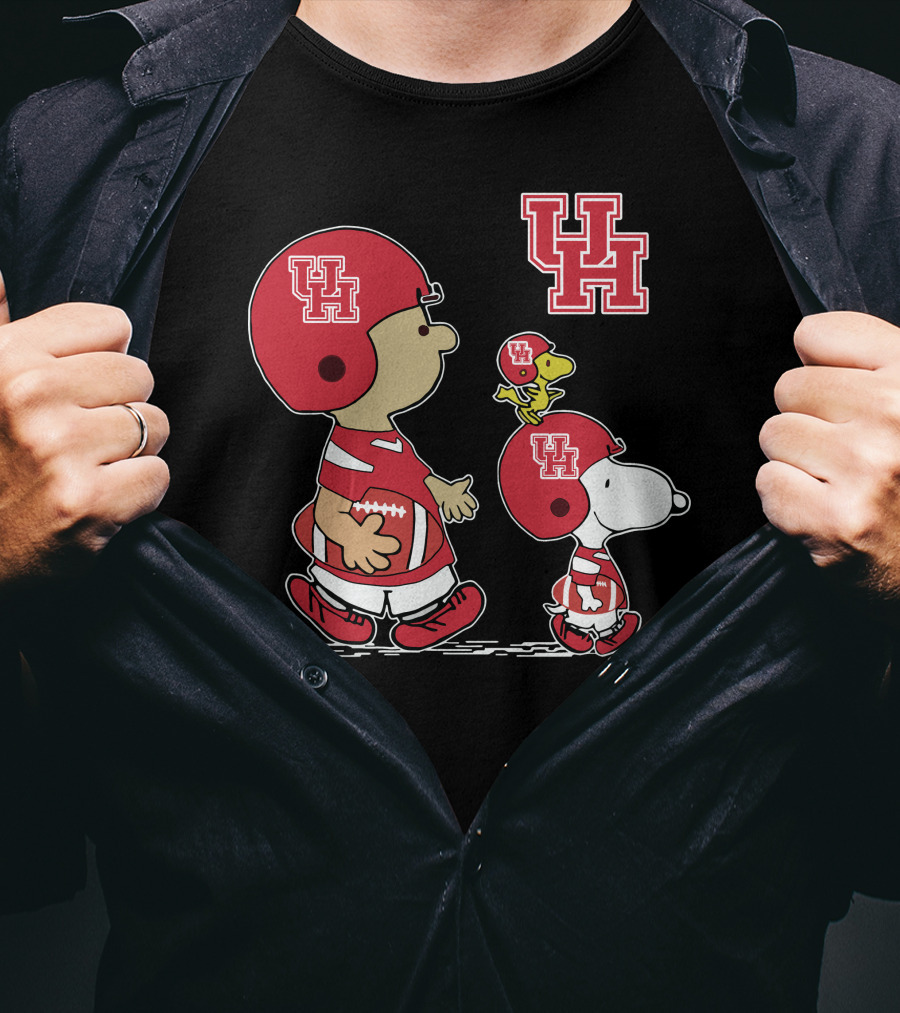 Houston Cougars Snoopy Football Team UH Logo Charlie Brown Woodstock T-Shirt