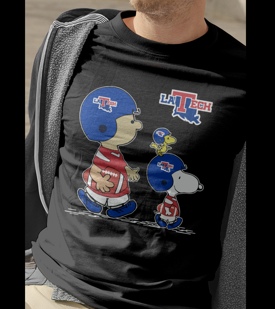 La Tech Football Peanuts Characters In Helmets With La Tech T-Shirt