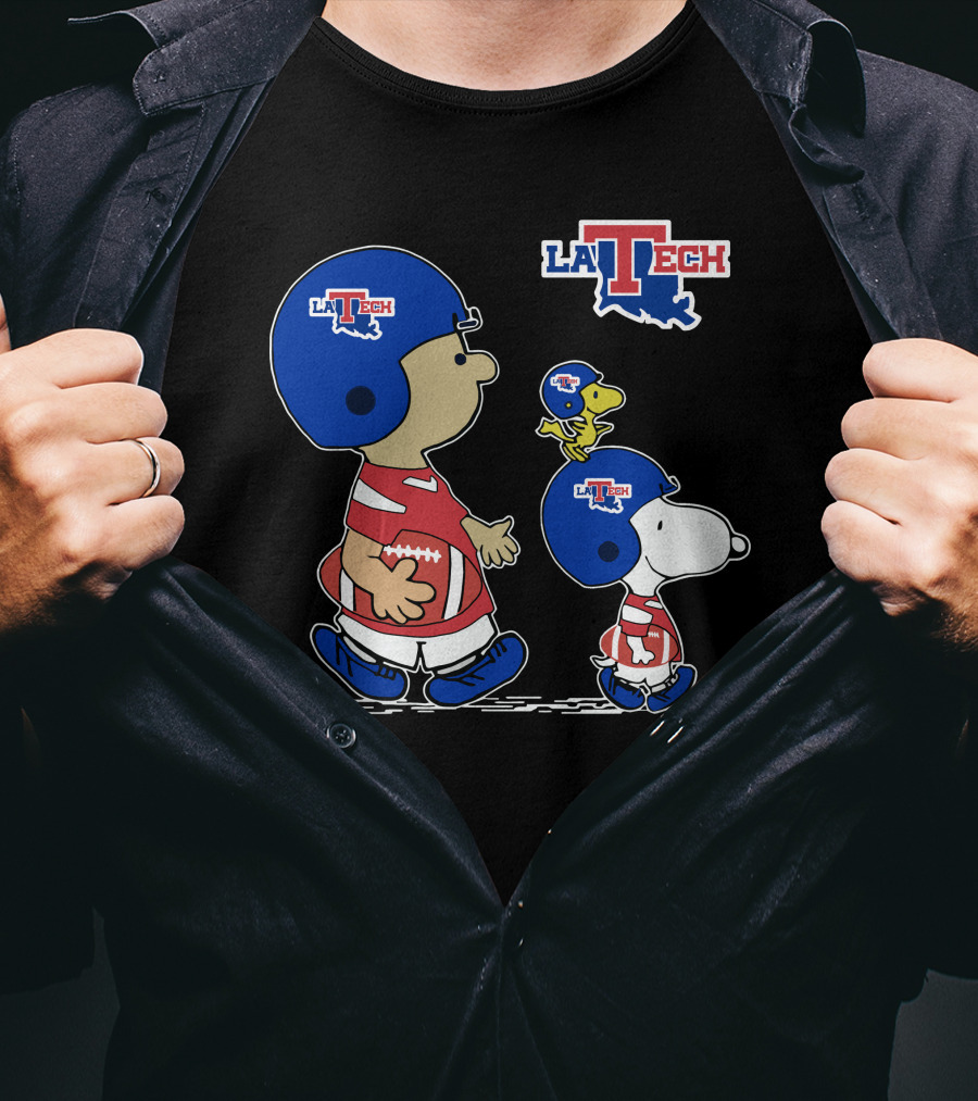 La Tech Football Peanuts Characters In Helmets With La Tech T-Shirt