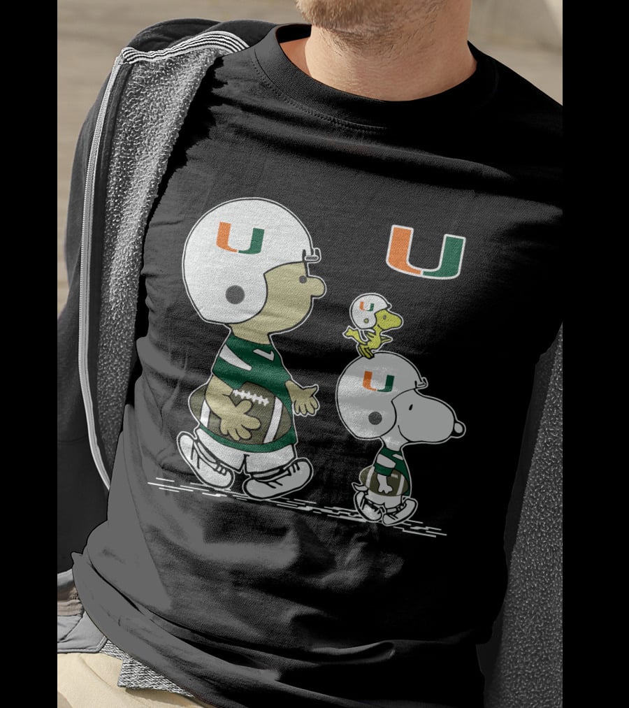 Miami Hurricanes Peanuts Snoopy Woodstock Helmet Football T-Shirt