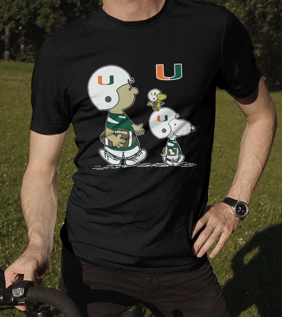 Miami Hurricanes Peanuts Snoopy Woodstock Helmet Football T-Shirt