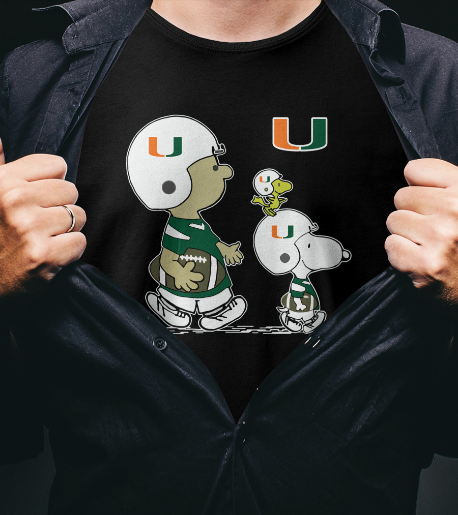 Miami Hurricanes Peanuts Snoopy Woodstock Helmet Football T-Shirt
