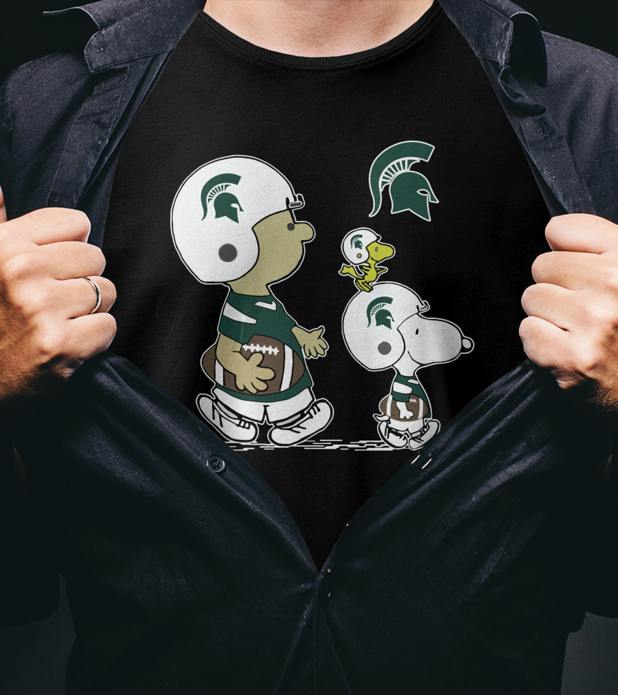 Michigan Spartans Snoopy Woodstock Football Helmet Logo Peanuts T-Shirt