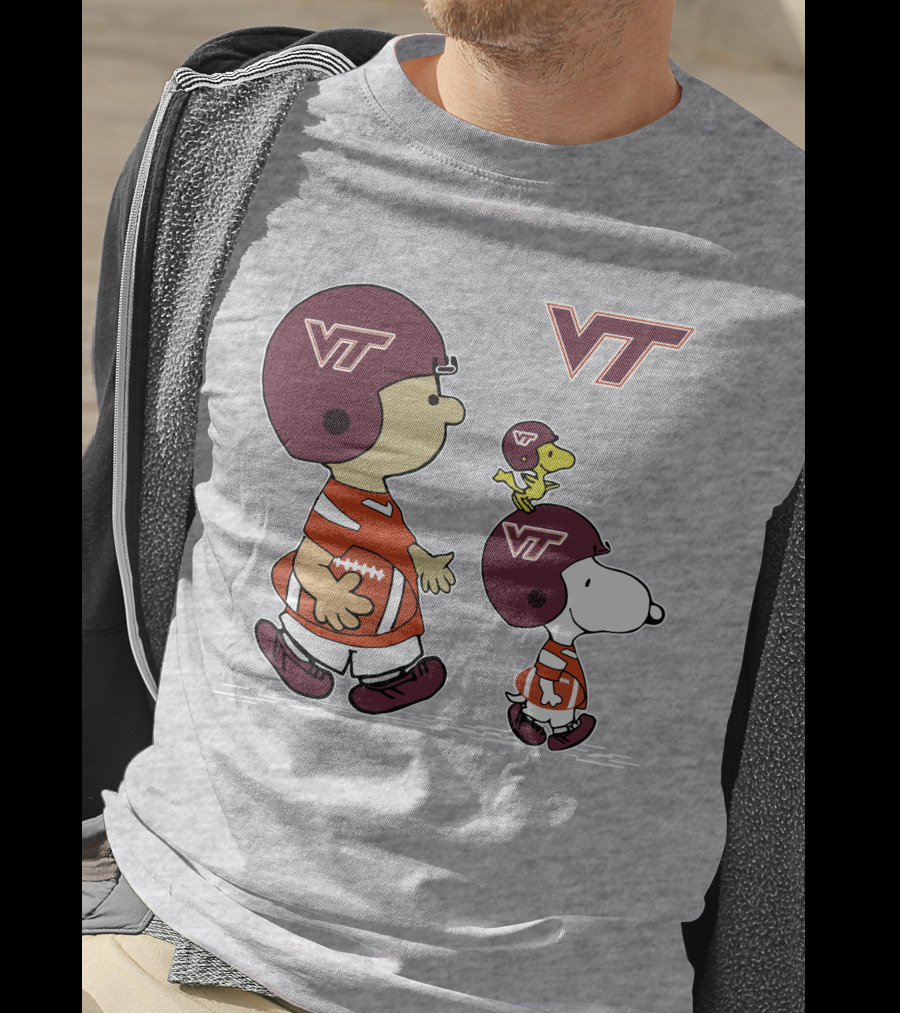 Virginia Tech Hokies VT Football Snoopy And Woodstock Peanuts Characters T-Shirt