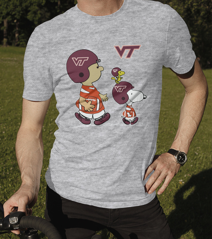 Virginia Tech Hokies VT Football Snoopy And Woodstock Peanuts Characters T-Shirt