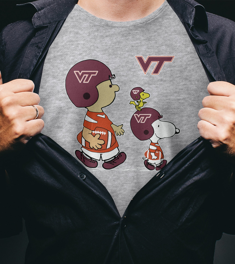 Virginia Tech Hokies VT Football Snoopy And Woodstock Peanuts Characters T-Shirt