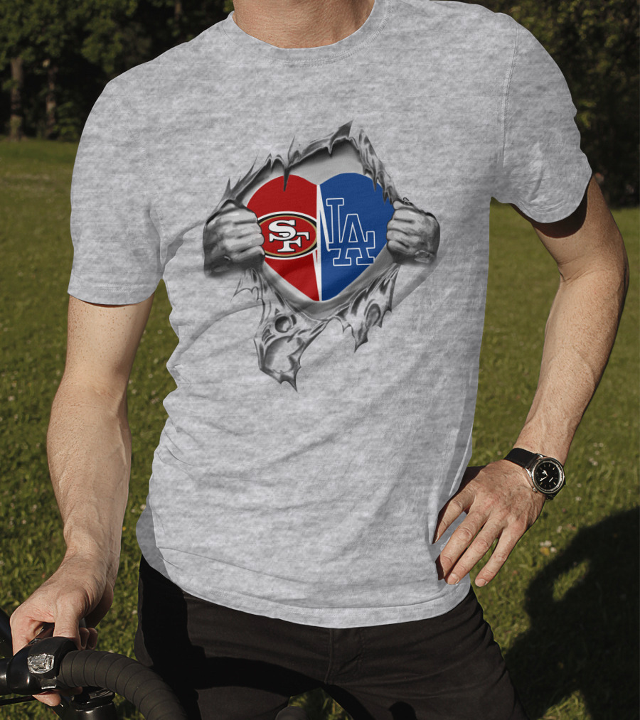SF 49Ers LA Dodgers Heart Logo Passion T-Shirt
