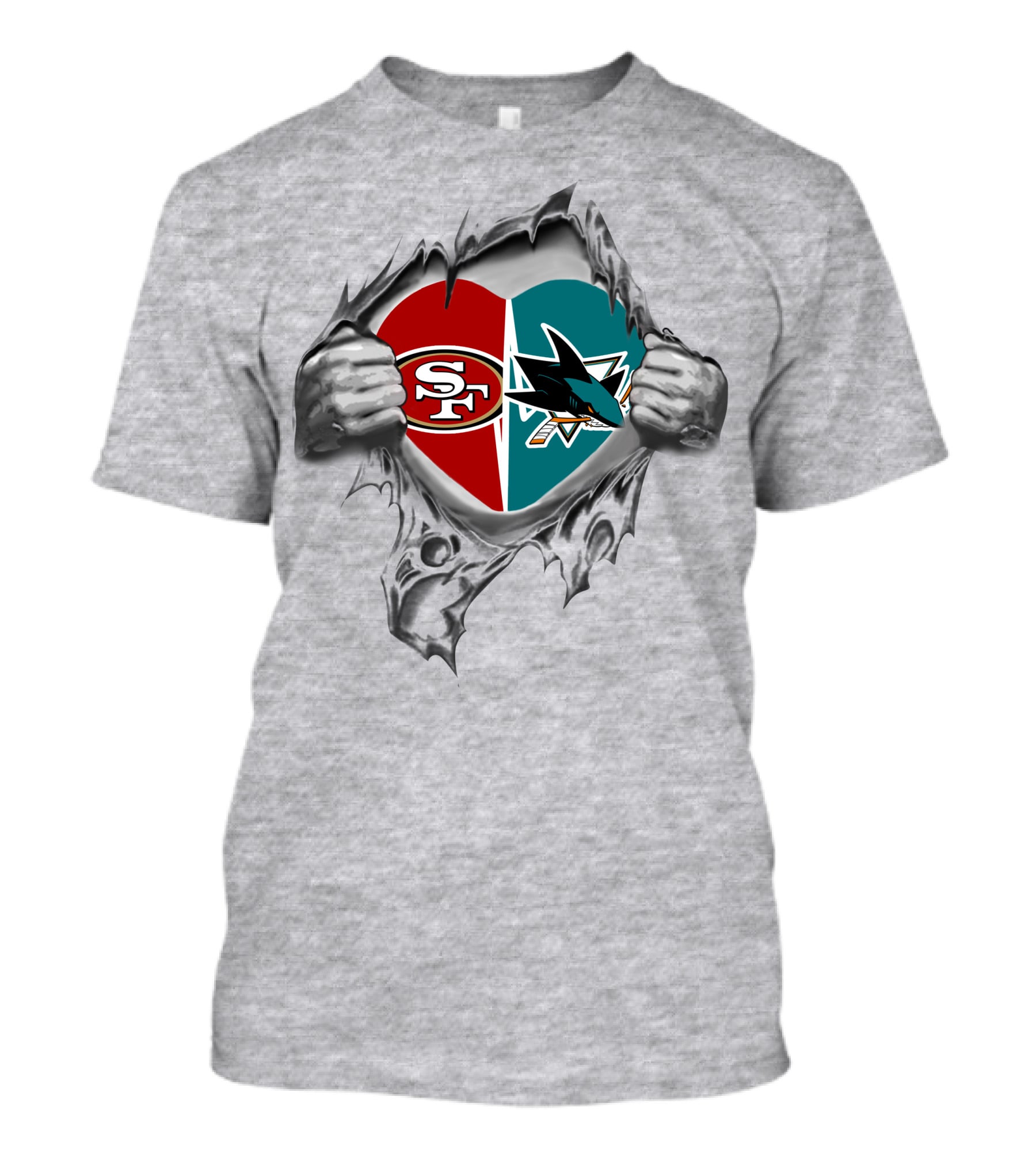SF 49Ers San Jose Sharks Heart Design Football Hockey T-Shirt