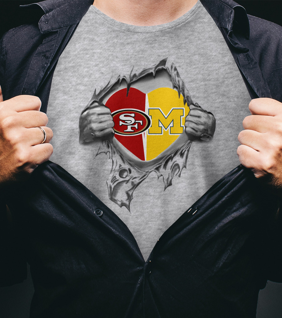 49ers Michigan Wolverines Heart Logo SF M T-Shirt