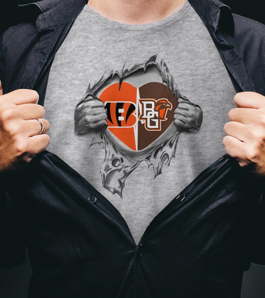 Bengals Bowling Green Falcons Heart Split T-Shirt