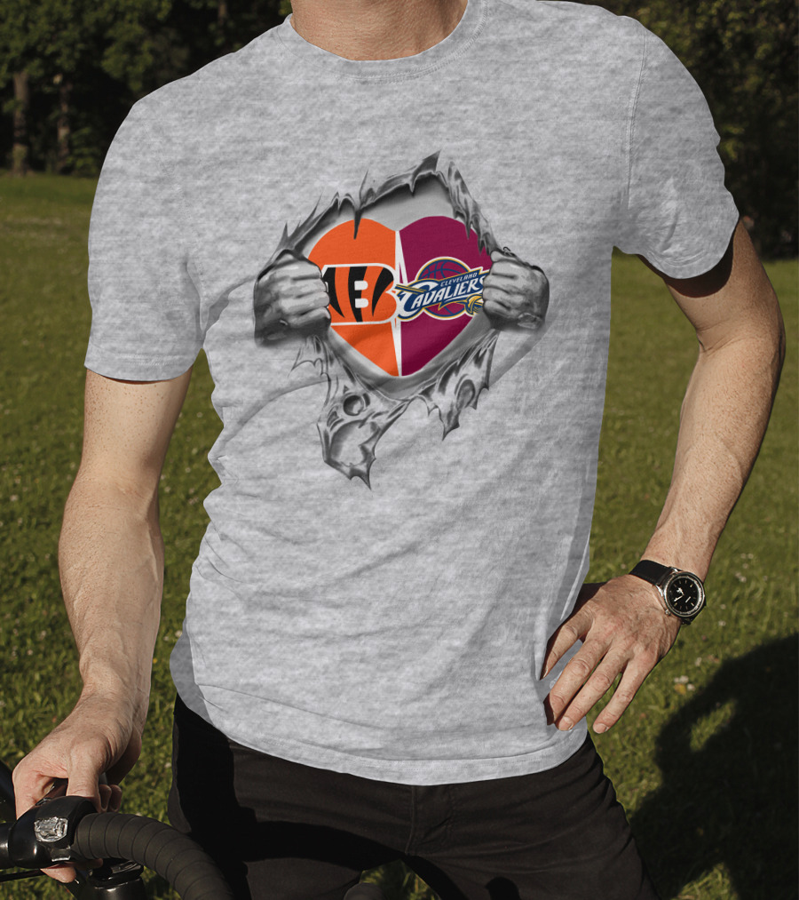 Bengals Cavaliers Heart Hand Graphics T-Shirt