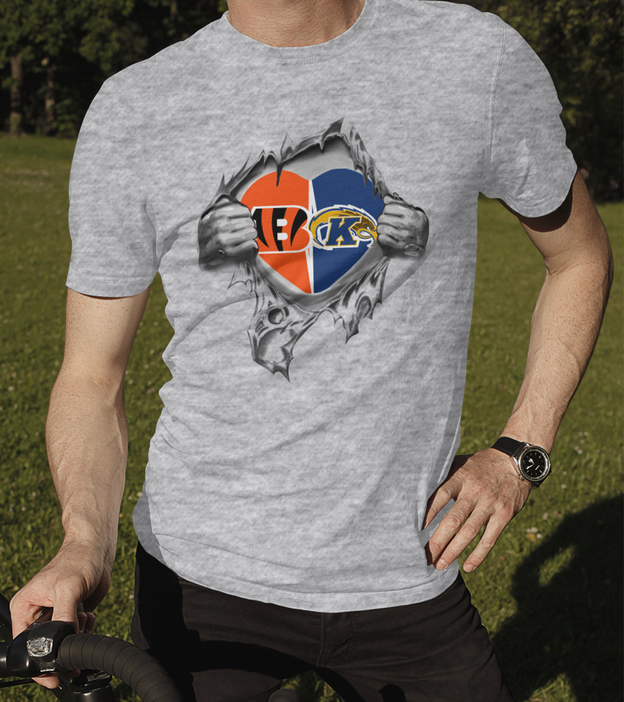 Bengals Kent State Golden Flashes Heart T-Shirt