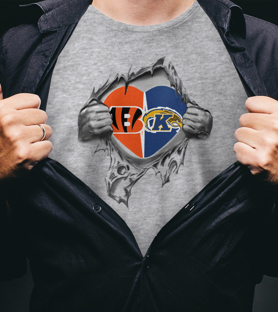 Bengals Kent State Golden Flashes Heart T-Shirt