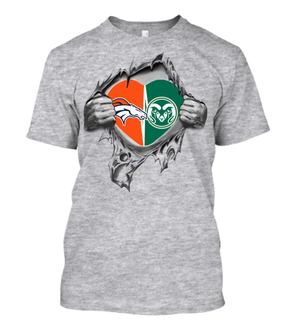 Broncos State Rams Logos Heart T-Shirt