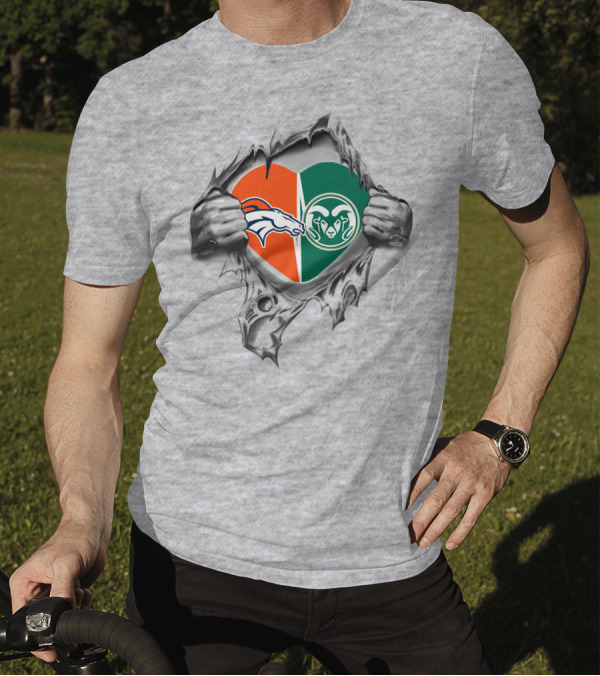 Broncos State Rams Logos Heart T-Shirt